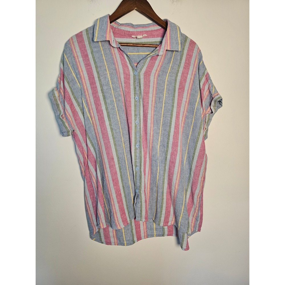 Coastal Beachlunchlounge Linen Blend Shirt Womens XL Multicolor Button Up